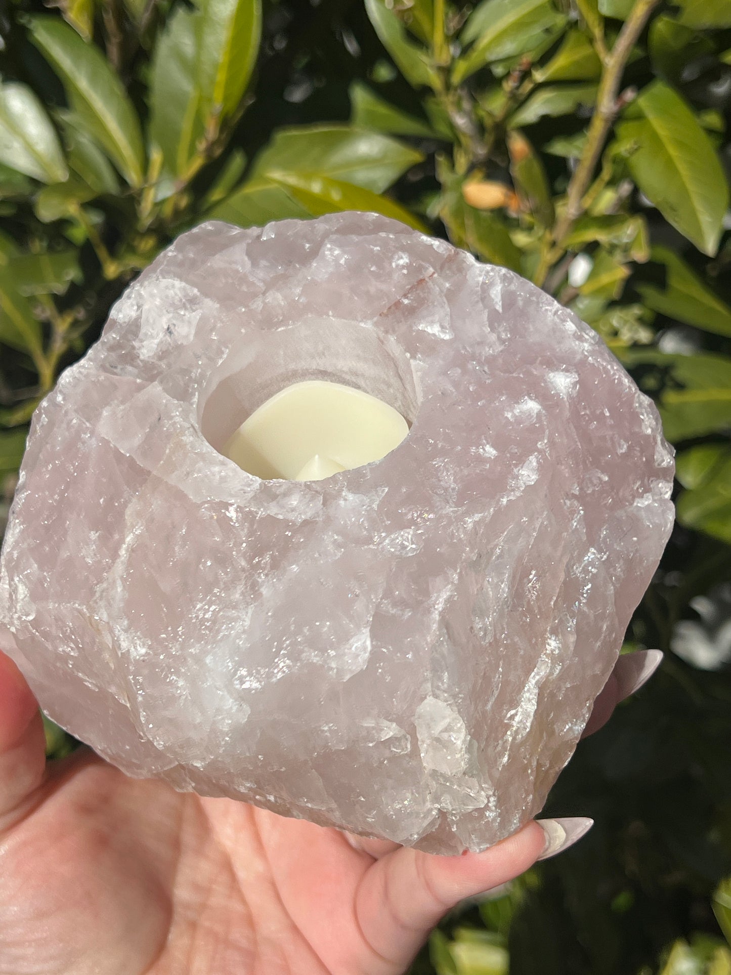 Rose Quartz Tea Light Holder || Intuitively Selected Crystal